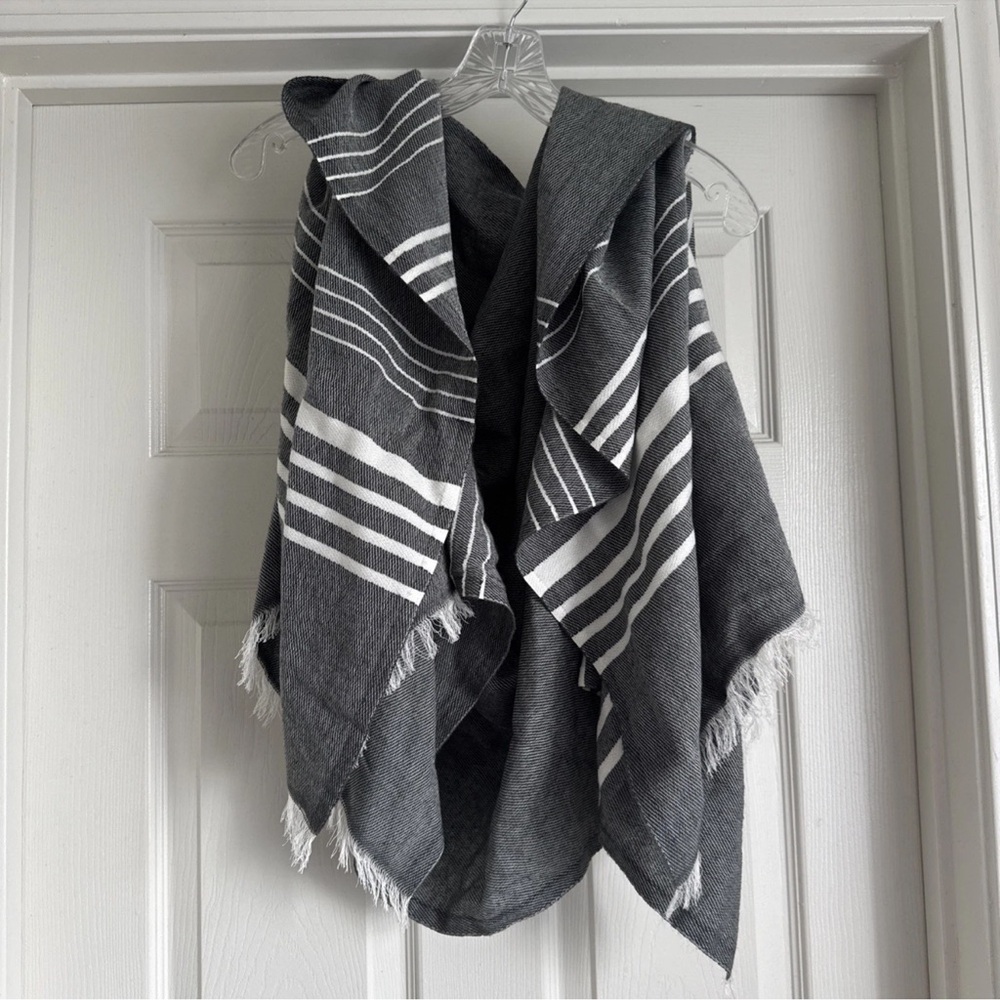 NWT! J.CREW Grey Stripes Lightweight Poncho Shawl Wrap with Armholes One Size